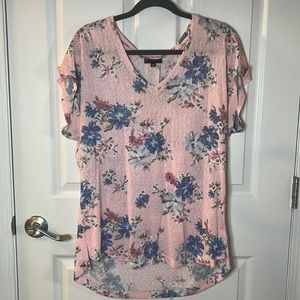 Bobeau Pink Floral V-neck Blouse XXL